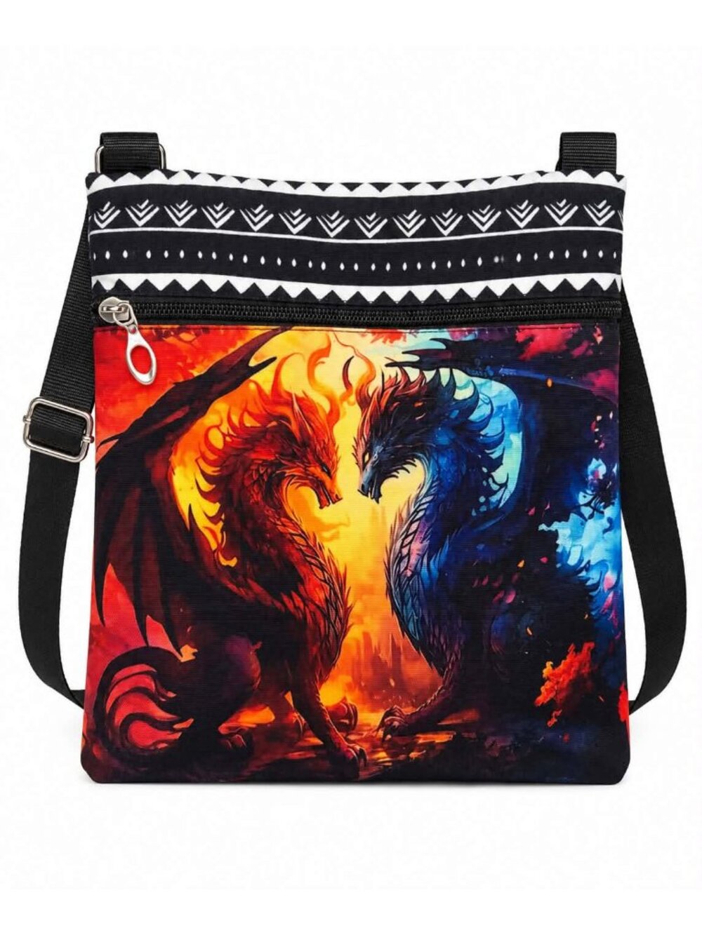 Fantasy Dragon Crossbody Bag Fire and Ice Adjustable Shoulder Purse